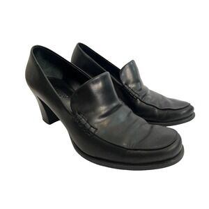 Franco Sarto Nolan Block Loafer Pumps Black Leather Womens Size 7.5M Heels Shoes